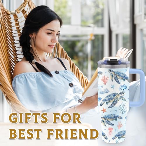 Sea Turtle Tumbler Gift for Women, 40oz Water Bottle - color: Turtle-Blue