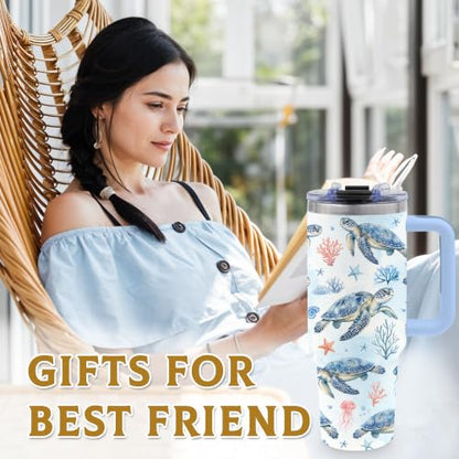 Sea Turtle Tumbler Gift for Women, 40oz Water Bottle - color: Turtle-Blue