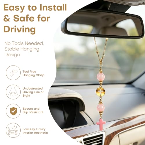 White Cross Car Charm for Rearview Mirror, Women - color: White