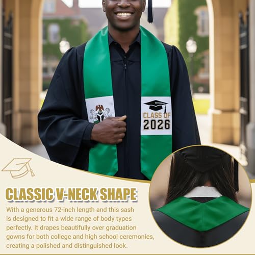 National Flag Graduation Stole Sash - 72" Long Unisex Honors Stole for Students - color: Nigeria