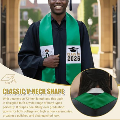 National Flag Graduation Stole Sash - 72" Long Unisex Honors Stole for Students - color: Nigeria