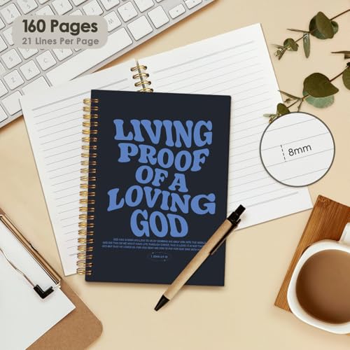 Christian Journal, Bible Study Notebook, Bible Notebooks for Note Taking, Church Hardcover Spiral Notebook for Women Man 5.5x8.3 - Blue - color: Living Proof of a Loving God - Blue