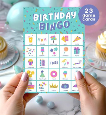 Markt Birthday Bingo Game for Kids Birthday Party Games, Kids Party Games Supplies - 23 Players - Blue - color: Birthday Bingo – Blue