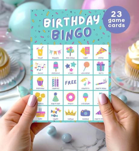 Markt Birthday Bingo Game for Kids Birthday Party Games, Kids Party Games Supplies - 23 Players - Blue - color: Birthday Bingo – Blue