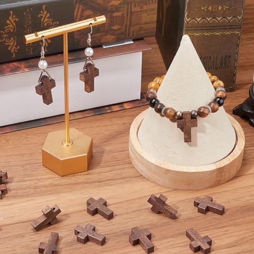 SUNNYCLUE 100Pcs Wood Cross Charms Wooden Cross Beads Mini Small Pocket Crosses Natural Wood Rosary Crucifix Easter Holiday Charms for Jewelry Making Charms DIY Necklace Bracelets Craft Supplies - color: 100Pcs Coconut Brown 22x15mm