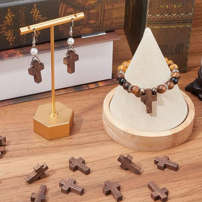 SUNNYCLUE 100Pcs Wood Cross Charms Wooden Cross Beads Mini Small Pocket Crosses Natural Wood Rosary Crucifix Easter Holiday Charms for Jewelry Making Charms DIY Necklace Bracelets Craft Supplies - color: 100Pcs Coconut Brown 22x15mm