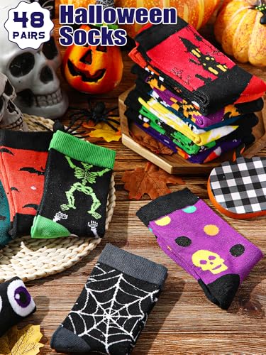 Ramede 48 Pairs Halloween Socks Bulk for Women Men Gifts Novelty