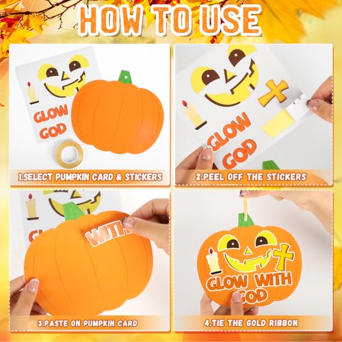 32 Pcs Pumpkin Halloween Fall Crafts for Kids DIY Jesus Cross Hanging Ornaments Decorations Pumpkin Stickers Kit with Ribbons for Thanksgiving Religious Christian Party Favors Sunday School Activities