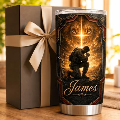 Personalized Christian Gifts For Men - Man Of Faith Religious Warrior Christ Tumbler V9 - A Child Of God Bible For Dad, Husband, Grandpa on Fathers Day, Christmas, Birthday - color: CH-VAR-09