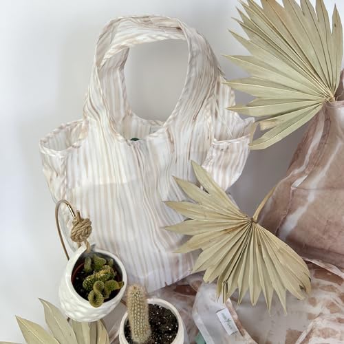 Pure Sage Reusable Grocery Bag - Stylish Shopping Bags for Groceries - Foldable Tote Bag - color: Natural Reeds