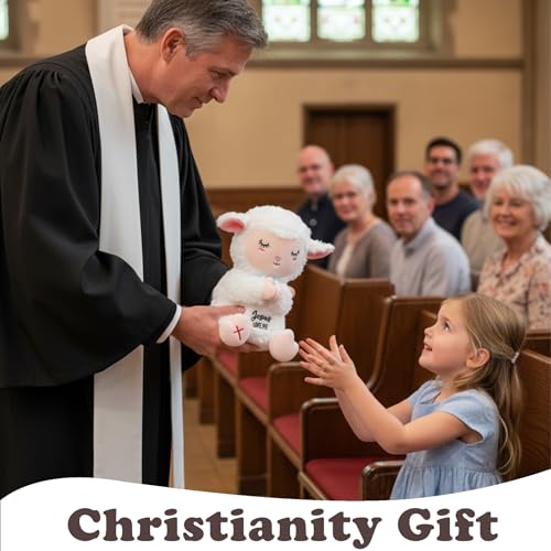 Jesus Plush Lamb Stuffed Animal - Sheep Plush Jesus Loves Me You Baptism Gifts for Boys Girl Soft Christian Baby Toys Prayer Doll for Sunday School Gifts 10 Inch - style: Jesus Lamb Plush