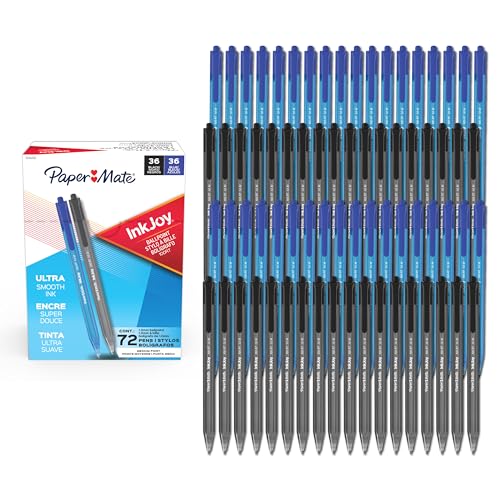 Paper Mate InkJoy 100RT Ballpoint Pens, Medium Point (1.0mm), Black & Blue Ink, Bulk Pack for School, Home, Office, College, Note-Taking, 72 Count (Pack of 10) - size: 72 Count (Pack of 10)