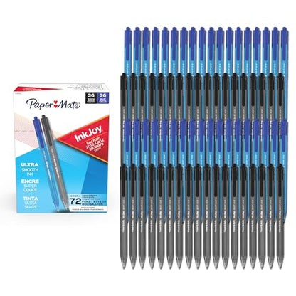 Paper Mate InkJoy 100RT Ballpoint Pens, Medium Point (1.0mm), Black & Blue Ink, Bulk Pack for School, Home, Office, College, Note-Taking, 72 Count (Pack of 10) - size: 72 Count (Pack of 10)