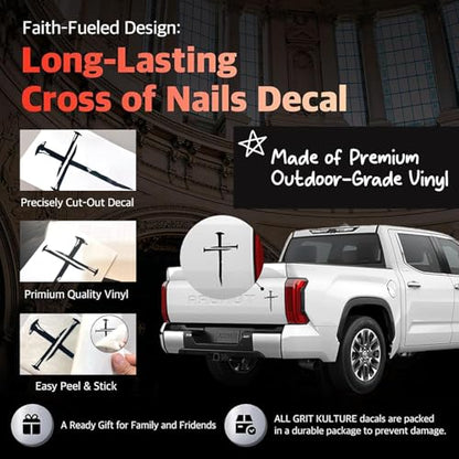 GRITKULTURE Cross of Nails Christian Vinyl Decal Sticker for Cars, Trucks, Laptops, Jesus Christ, Religious, Window Decal Sticker (Black) - color: Black