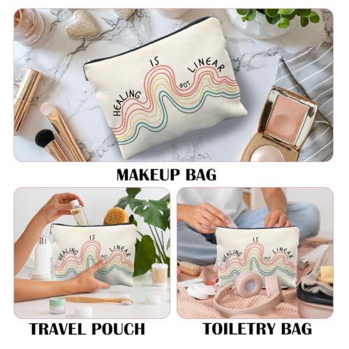 Mental Health Inspirational Makeup Bag, Mental Health Therapist Counselor Worker Gifts, Healing is Not Linear Psychology Cosmetic Bag Canvas Toiletry Zipper Pouch for Women - color: HEALING