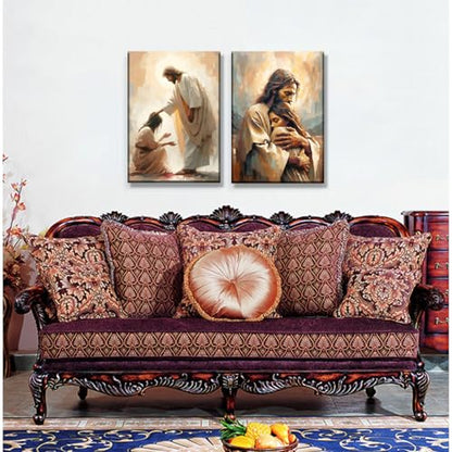 2Pcs Christian Wall Art Jesus Hug Woman Wall Decor Safe Haven Poster Canvas Print Christian Spiritual Painting Bible Art Picture Jesus and Girl Mural for Living Room Bedroom Office 12x16in Canvas - size: 12L" x16W"
