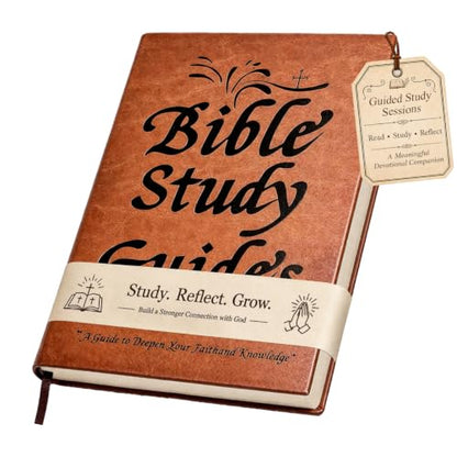 Bible Study Guide for Women – 66 Pages Bible Study Guides with Scripture Summaries, Daily Reflection & Prayer Journal, Christian Devotional Notebook with PU Leather Cover (Brown)