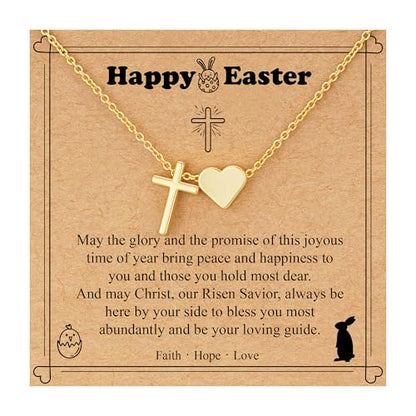 WEDDINEN First Communion Confirmation Baptism Jewelry Gifts for Teens Girls Kids,Cross Heart Necklace for Women Girls Christian Religious Stuffers Jewelry Gifts for Kids - style: Happy Easter