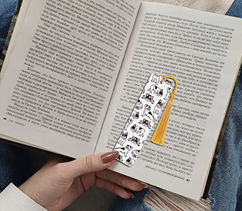 WIRESTER Set of 2 Metal Bookmarks with Light Gold Tassel for Students, Reader, Teachers, Book Lovers - French Bulldog Funny Playful Postures, Siberian Husky Funny Playful Postures - color: French Bulldog, Siberian Husky Playful Postures