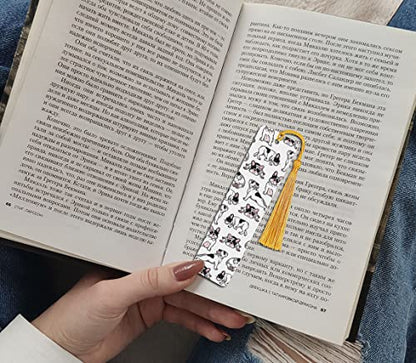 WIRESTER Set of 2 Metal Bookmarks with Light Gold Tassel for Students, Reader, Teachers, Book Lovers - French Bulldog Funny Playful Postures, Siberian Husky Funny Playful Postures - color: French Bulldog, Siberian Husky Playful Postures