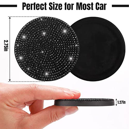 ToBeQueen Black Bling Car Cup Coasters, 4 Pack Crystal Rhinestone Bling Car Coaster Universal 2.75 Inch Anti-Slip Shockproof Car Cupholder Coaster Insert Auto Interior Accessories for Women, Black - color: C-black