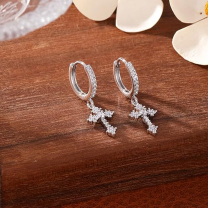 Gold/Silver Earrings Hoop Cross Dangle Earring Jewelry Gifts - style: Cross Zircon-SL-E0801