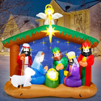 8FT Christmas Inflatables Nativity Scene, Blow Up Christmas Outdoor Decor