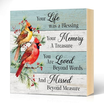 Your Life Was A Blessing Wood Block Plaque Box Sign 5.9x5.9 - color: red021
