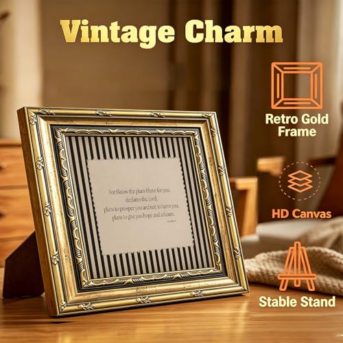Vintage Gold Framed Wall Art Bible Verse Wall Decor Jeremiah 29:11 Scripture Print Christian Canvas Art Religious Artwork Striped Pictures For Prayer Room Office Church 8x10in - color: Jeremiah 29:11, size: 10"L x 8"W