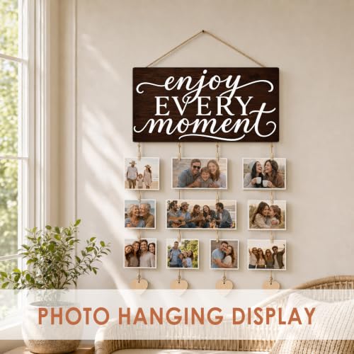 Hanging Photo Display with Clips, Hallway Pictures Wall Decor - color: Dark Espresso