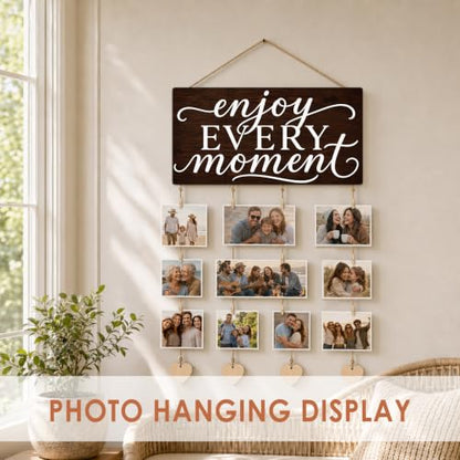 Hanging Photo Display with Clips, Hallway Pictures Wall Decor - color: Dark Espresso