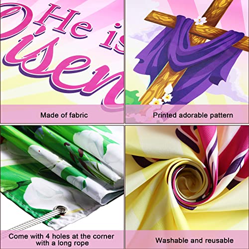 Tatuo He Is Risen Banner Easter Day Banner Decoration Easter Religious Yard Sign Large Fabric Christian Cross Fence Sign Spring Photo Backdrop for Garden Indoor Outdoor Decor, 98 x 18 Inch