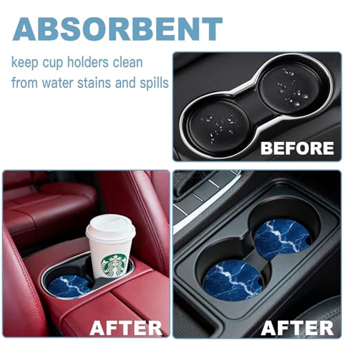 Ceramic Car Cup Holder Coasters Set of 2, 2.56 in Dark Blue Marble - color: Dark Blue Marble