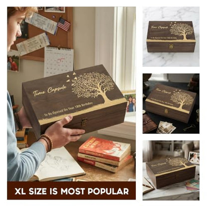 Time Capsule Engraved Wooden Keepsake Box, Memory Box to Be Opened on 18th Birthday with Inside Engraving, Baby Milestone Storage Gift for Photos, Cards & Precious Keepsakes X-Large 14.15 x 9.5 x 4.5" - size: X-Large, style: Time Capsule