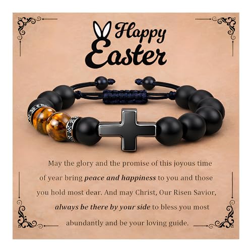 Christian Cross Bracelet Gift for Men Boys Adjustable Beaded Cross Bracelet Religious Jewelry with Message Card for Communion Baptism Confirmation Easter - style: Classic Cross Easter