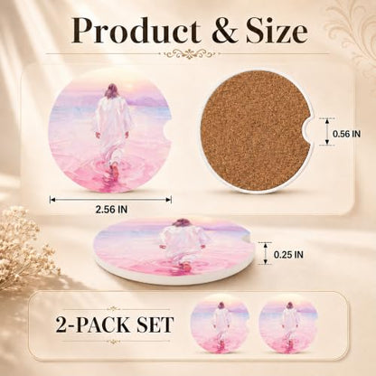 Christian Car Coasters Set of 2, Pink Religious Jesus Car Accessories, 19 - color: Pink Religious Jesus