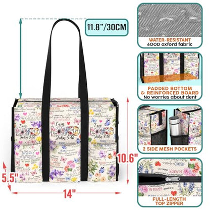 Multi-Pocket Tote Bag for Women. Waterproof Shoulder Bag with Multiple Convenient Pockets and Zipper. God Jesus Christian Faith Religious Gift. I am Loved.