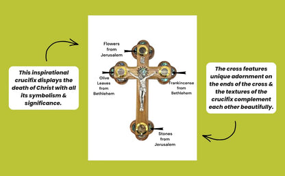 iHoly Land Crafts Catholic Wall Crucifix, Mother of Pearl & Relics, 11"x 7" - size: 11"L x 7"W