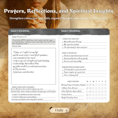 Ospelelf Daily Bible Prayer Journal for Men, Zippered Leather Scripture Study Notebook Religious Planner for Reflection & Gratitude, Ideal Gift for Jesus Faith Believers, Undated 3 Months, Brown - color: brown