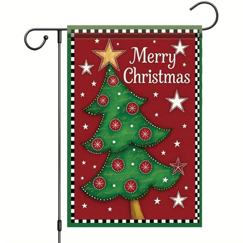 Christmas Garden Flag Merry Christmas Tree Star Red Background 12x18 Inch Double Sided Outdoor Yard Banner for Holiday Decoration Winter Seasonal Small Festive Home Decor. - color: Christmas Tree Star Red Background