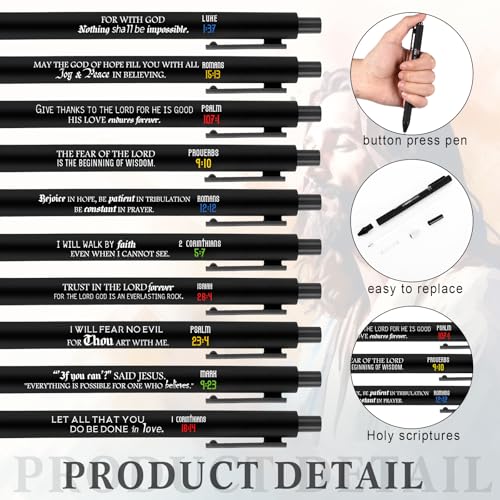 Cholemy 200 Pcs Christian Bible Verse Pens Bulk, Black Retractable Ink