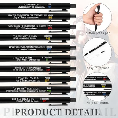 Cholemy 200 Pcs Christian Bible Verse Pens Bulk, Black Retractable Ink