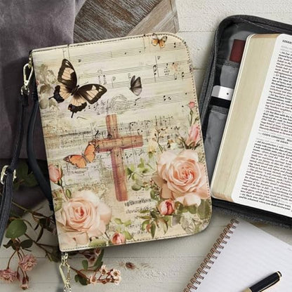 Book Covers Bible Covers for Women Men Large Size Bible Bag Tote - color: A Cross Butterfly Rose, size: Medium