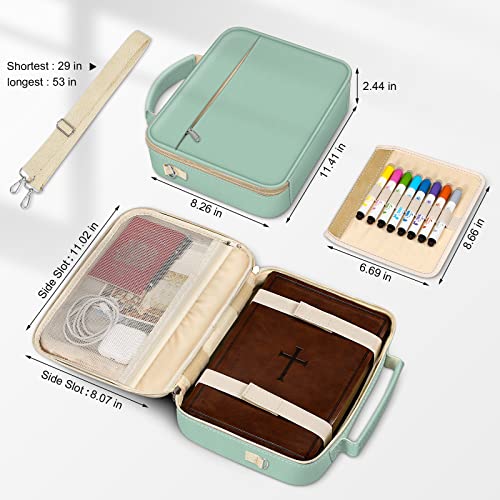FINPAC Bible Cover with Shoulder Strap, Church Book Carrying Bible Case Bag - color: Light Green