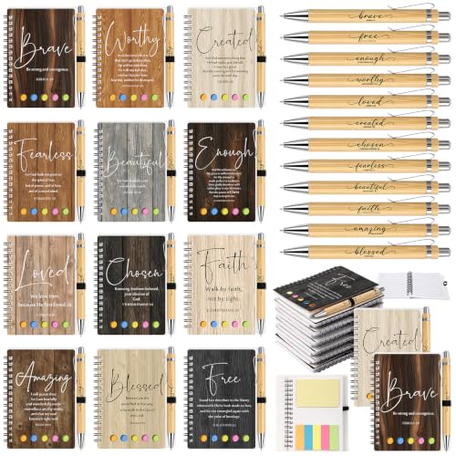 Kosiz 12 Sets Christian Gifts Bulk Prayer Journal, Pen, Wood Color, Simple - color: Wood Color, size: Simple