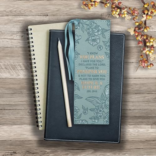 Christian Art Gifts Faux Leather Scripture Bookmark: Jeremiah 29:11 - color: Light Teal - Know/Plans
