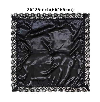 26'' lap scarf silk feeling fabric lap scarves with lace trims lap handkerchief lap covers lap skirts for women in church - color: Black