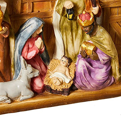 Glitzhome Lighted Resin Nativity Figurines House Countertop Christmas Ornaments Nativity Scene Figure Tabletop Crafts Statue Miniatures Xmas Collectibles Baby Jesus Gifts for Home Shelf Decor 12.5" - size: 12.5 x 8.5 Inches