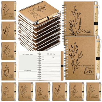 Resurhang 100 Sets Christian Gifts Bulk Bible Verse Spiral Notebook and Bamboo Pen Religious Journal Church Gifts for Grandparents Pastor Clergy Women Sunday School Teacher Members (Special Style) - style: Special Style