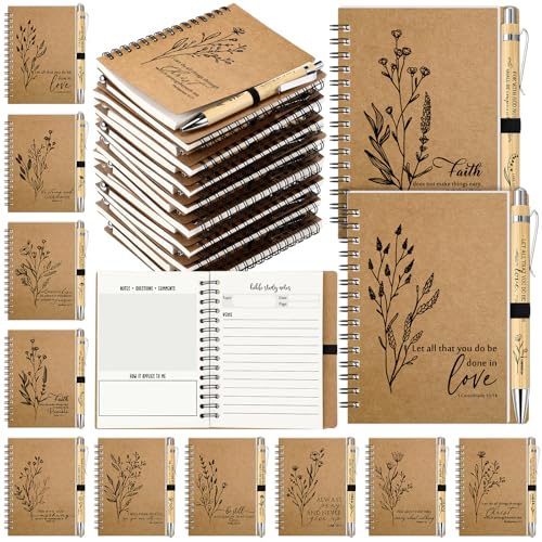 Resurhang 100 Sets Christian Gifts Bulk Bible Verse Spiral Notebook and Bamboo Pen Religious Journal Church Gifts for Grandparents Pastor Clergy Women Sunday School Teacher Members (Special Style) - style: Special Style